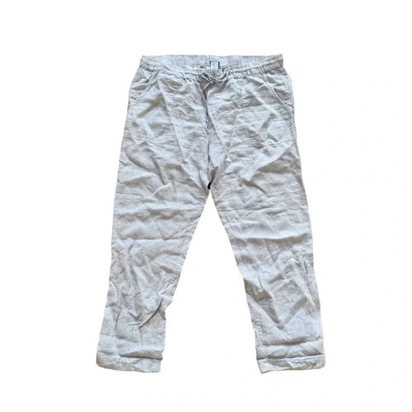 Kenar 100% Linen Striped Pants Trousers Blue White Roll-up Drawstring XL - Picture 1 of 10